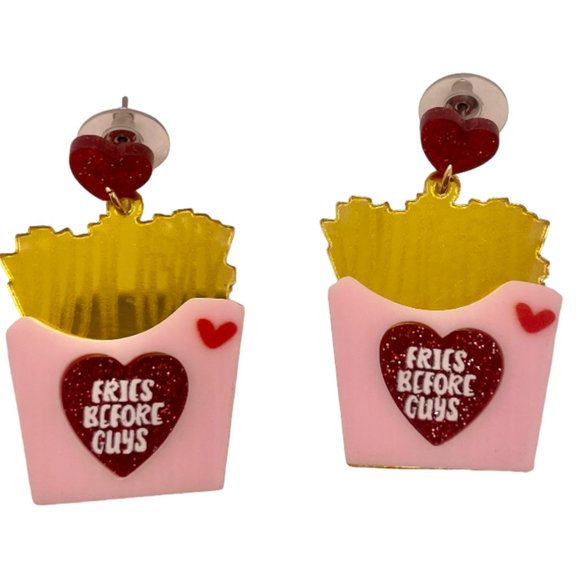 ⭐❤️ FREE Fries French Boys Guys Food Snack Boho Hipster Artsy Drop Hip Earrings - Picture 1 of 7